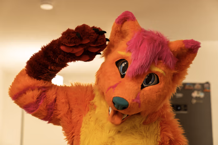 Freka, right after the fursuit unboxing