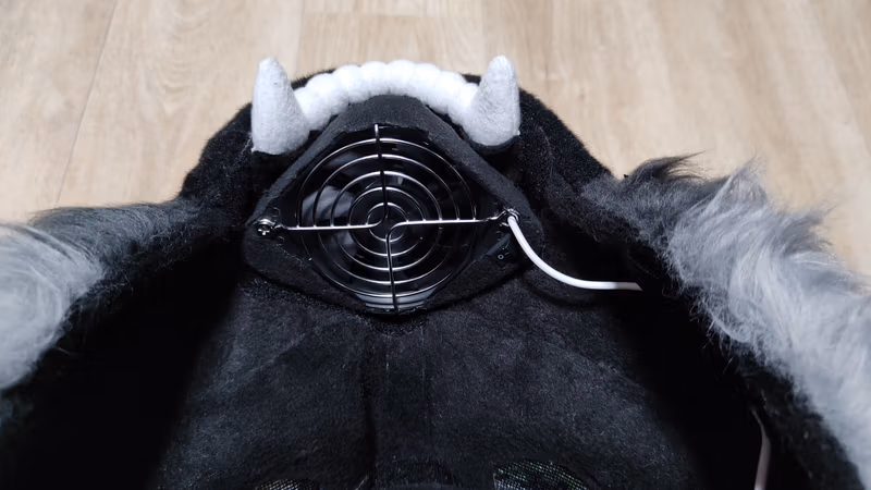 Photo of the production of the fursuit's head and its parts.